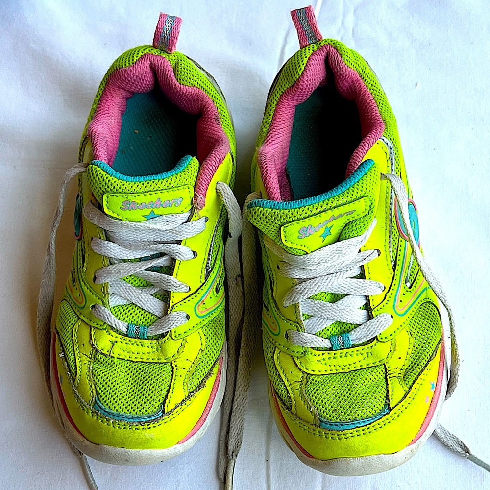 Skechers neon green and pink sneakers size 12.5 youth